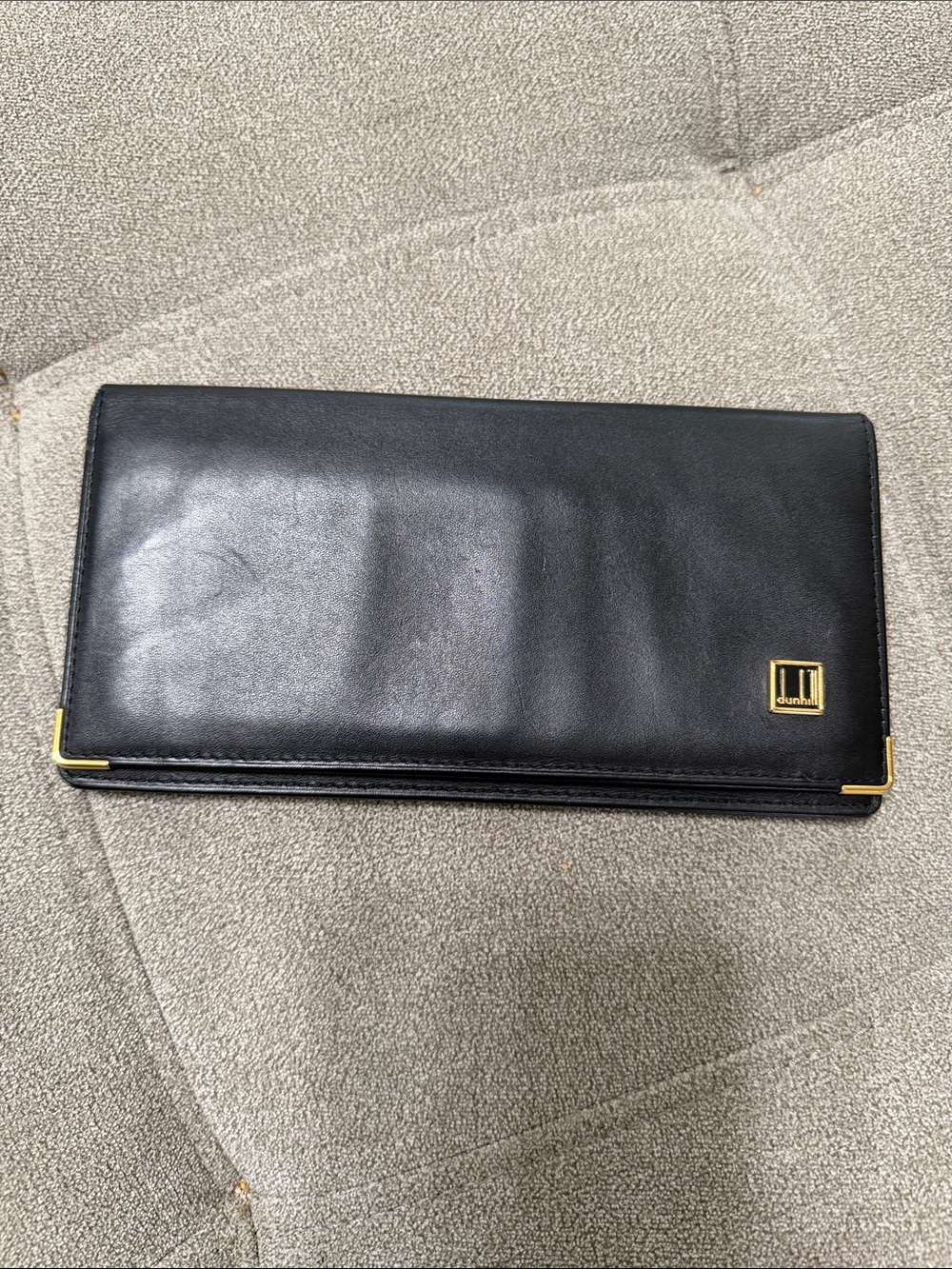 Dunhill Black Leather Continental Card Holder with Gold Accents